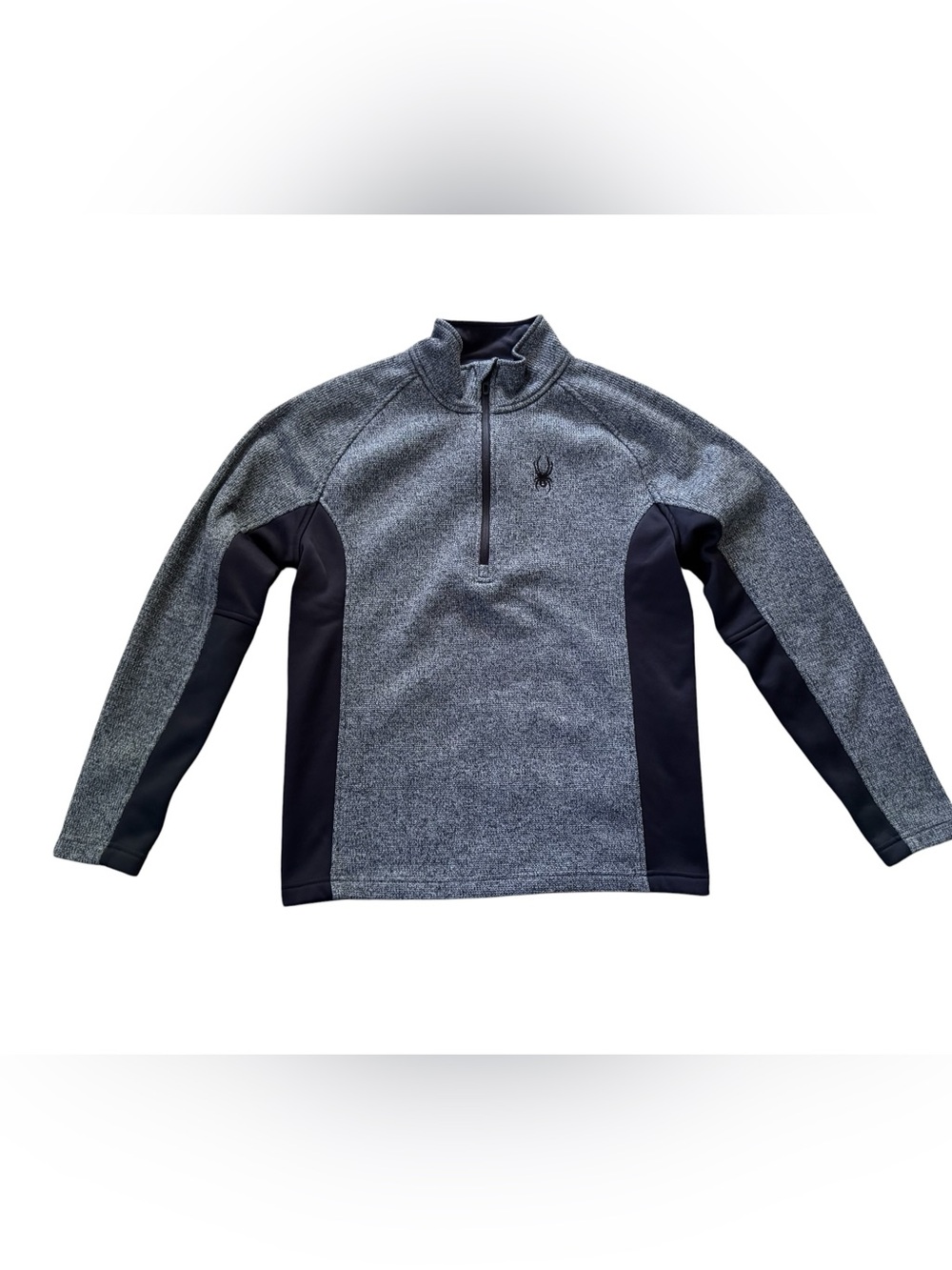 Spyder Mens Medium 1/4 Zip Pullover Jacket Gray Black Stretch Performance